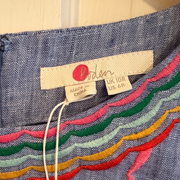 Boden Light Blue Embroidered Scallop-Trim Mini Dress - Picture 2 of 5